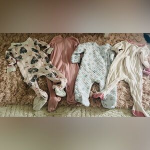 Bundle of 4 Footed Sleepers – Size 6–9 Months (Mixed Brands)